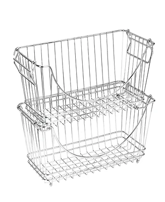 Smart Design Set of 2 Medium Stacking Baskets with Handles, 12.63" x 5.5"