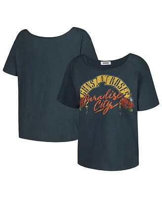 Women's Daydreamer Black Guns n Roses Off-Shoulder Graphic T-shirt
