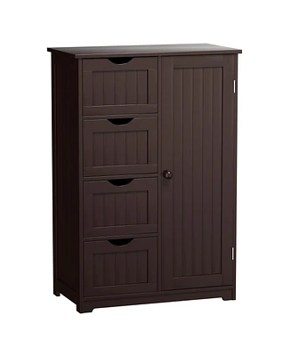 Wooden 4 Drawer Bathroom Cabinet Storage Cupboard 2 Shelves Free Standing
