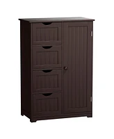 Wooden 4 Drawer Bathroom Cabinet Storage Cupboard 2 Shelves Free Standing