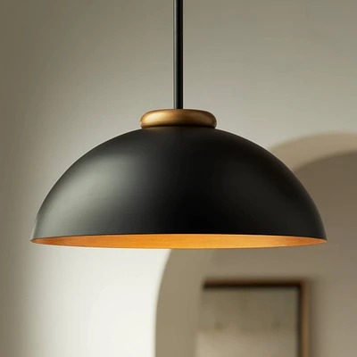 Janie Black Gold Pendant Light 15.50" Wide Modern Industrial Dome Metal Shade Fixture for Dining Room House Foyer Kitchen Entryway Bedroom Living