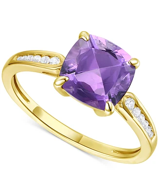 Amethyst (1-7/8 ct. t.w.) & Lab-Grown White Sapphire (1/10 Cushion Ring 14k Gold-Plated Sterling Silver (Also Additional Gemstones)