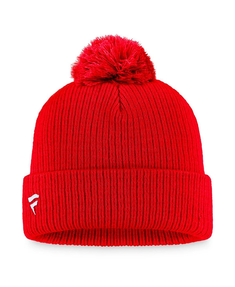 Men's Fanatics Red Calgary Flames Core Primary Logo Cuffed Knit Hat with Pom