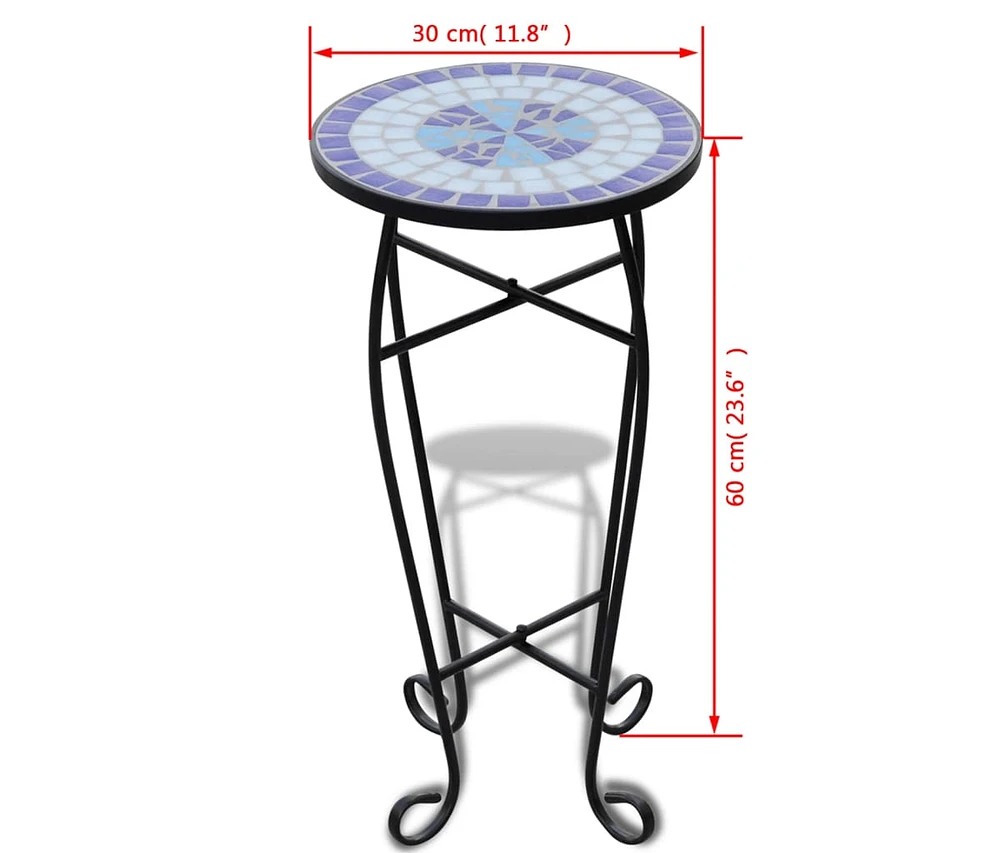 Mosaic Side Table Plant Table Blue White