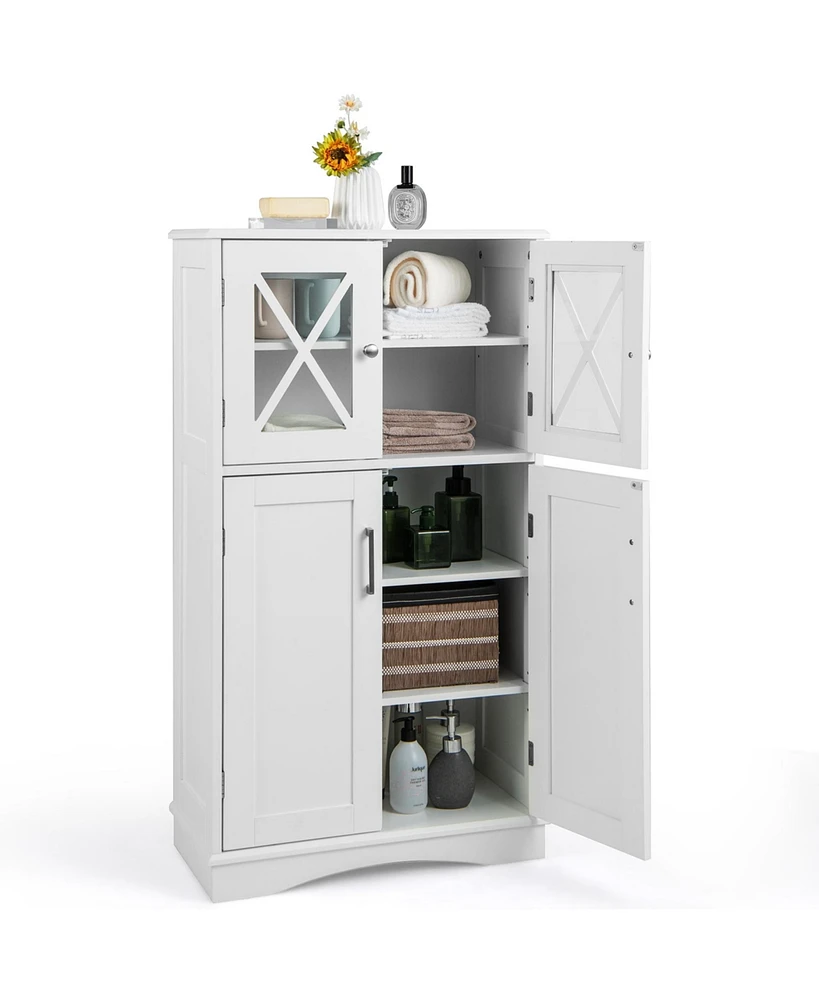 Bathroom Storage Cabinet Linen with Doors and Adjustable Shelves