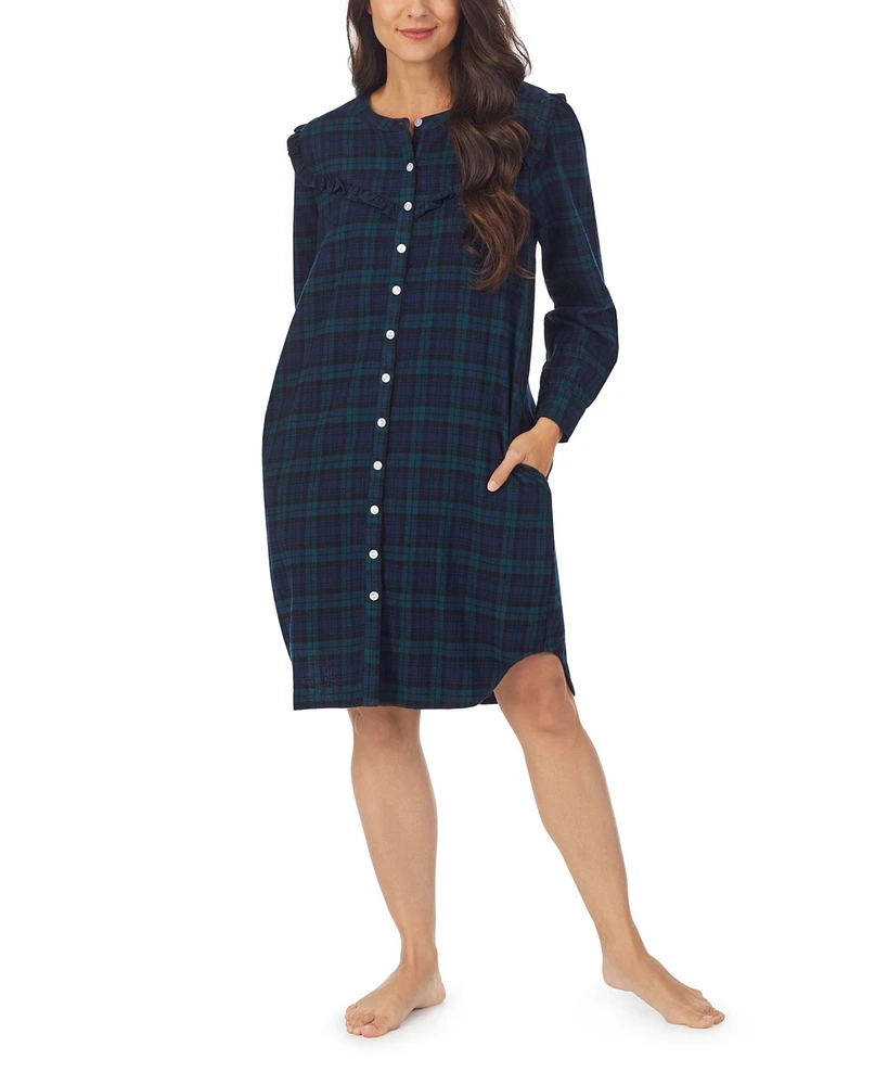 Lanz of Salzburg Women's Cotton Flannel Short Button Front Sleepshirt Nightgown