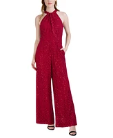 julia jordan Women's Sequin-Lace Halter Twist-Neck Jumpsuit
