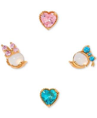 Girls Crew 18k Gold-Plated 4-Pc. Set Mixed Color Crystal Donald & Daisy Duck Single Stud Earrings