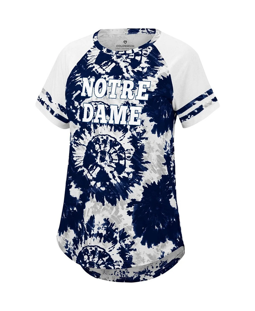 Women's Colosseum Navy, White Notre Dame Fighting Irish Annie Oversized Tie-Dye Raglan T-shirt