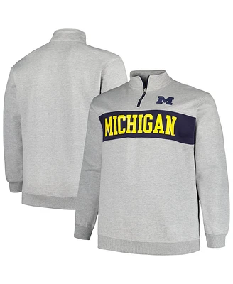 Men's Profile Heather Gray Michigan Wolverines Big and Tall Fleece Quarter-Zip Jacket