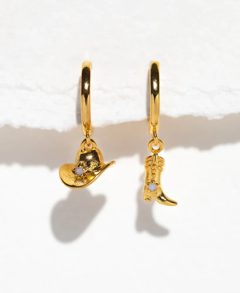 Girls Crew 18k Gold-Plated Crystal Hat & Boot Mismatch Charm Hoop Earrings
