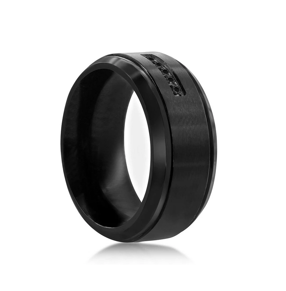 Stainless Steel Black Cz Band Ring - Plated