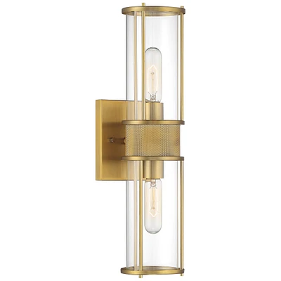 Possini Euro Design Miranda Modern Wall Light Sconce Warm Brass Gold Hardwired 4 1/2" 2-Light Fixture Clear Glass Shades for Bedroom Bathroom Vanity R