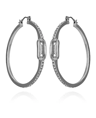 Vince Camuto Silver-Tone Glass Stone Link Hoop Earrings