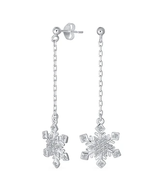 Bling Jewelry Christmas Cubic Zirconia Frozen Winter Holiday Party Linear Chain Pave Cz Snowflake Dangle Earrings Sterling Silver