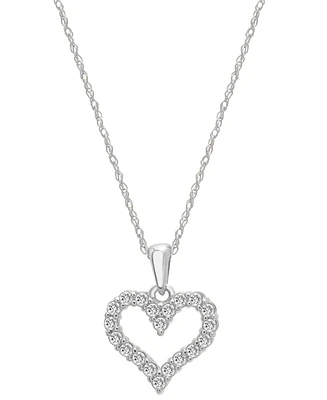 Diamond Open Heart Pendant Necklace (1/4 ct. t.w.) 14k White or Yellow Gold, 18" + 2" extender