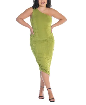 24seven Comfort Apparel Plus One Shoulder Ruched Bodycon Dress