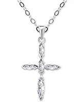 Giani Bernini Cubic Zirconia Marquise Cross Pendant Necklace in Sterling Silver, 16" + 2" extender, Created for Macy's