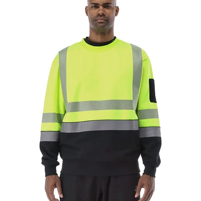 RefrigiWear Men's HiVis Crewneck Sweatshirt with Reflective Tape - High Visibility Safety Pullover