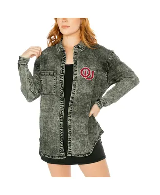Women's Gameday Couture Charcoal Oklahoma Sooners Multi-Hit Tri-Blend Oversized Button-Up Denim Jacket