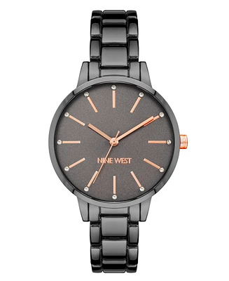 Nine West Women's Quartz Dark Gray Alloy Link Bracelet Watch, 36mm