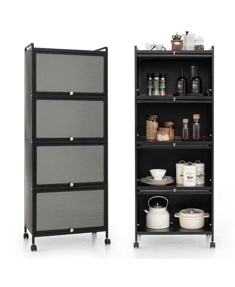 5-Tier Kitchen Baker's Rack Storage Cabinet Mobile Microwave Stand Flip-up Doors