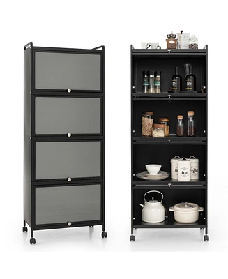 5-Tier Kitchen Baker's Rack Storage Cabinet Mobile Microwave Stand Flip-up Doors