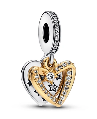 Pandora Cubic Zirconia Shooting Star Hearts Double Dangle Charm