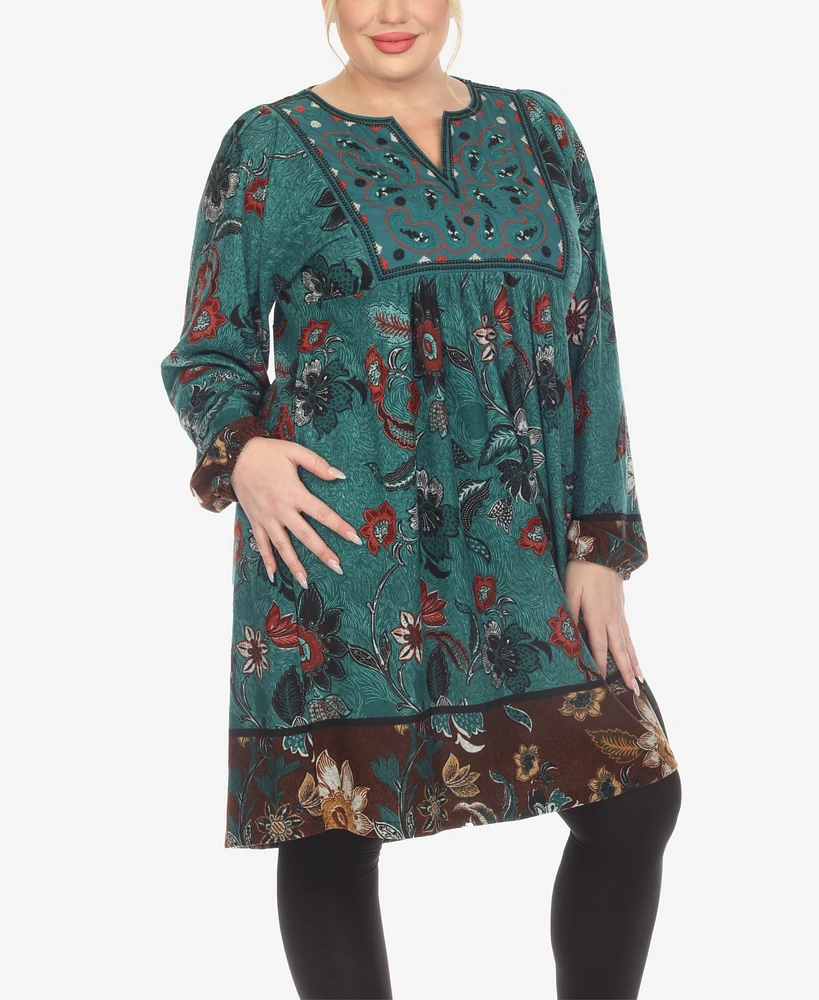 White Mark Plus Size Paisley Flower Embroidered Sweater Dress