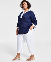 Charter Club Plus 100% Linen Cropped Pants, Exclusively at Macy's