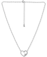 Giani Bernini Cubic Zirconia Accent Open Heart Pendant Necklace in Sterling Silver, 16" + 2" extender, Created for Macy's