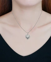 Giani Bernini Cubic Zirconia Textured Heart Pendant Necklace in Sterling Silver, 16" + 2" extender, Created for Macy's