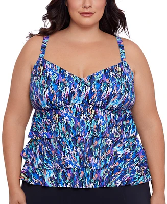 Swim Solutions Plus Printed Tiered Tankini Top, Created for Macy's