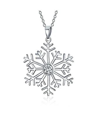 Bling Jewelry Cubic Zirconia Cz Accent Holiday Party Frozen Winter Snowflake Pendant Necklace For Sterling Silver
