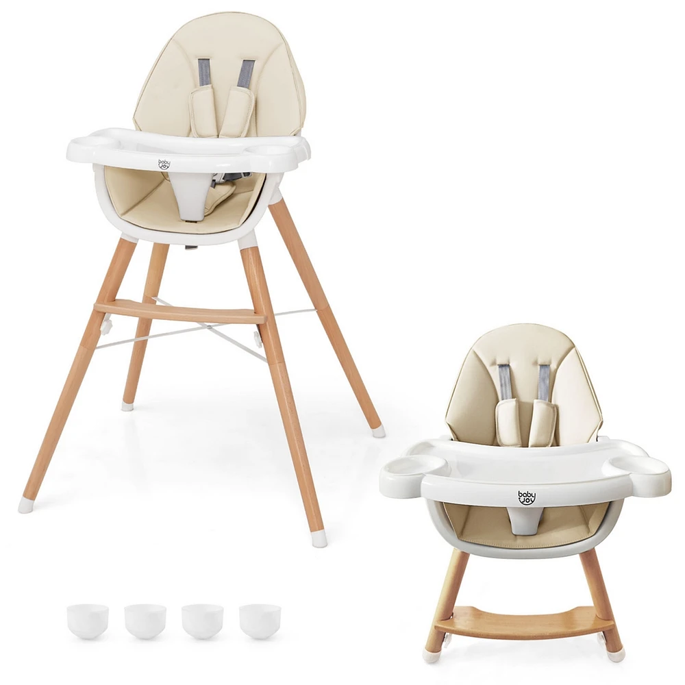 Costway Toddler High Chair Wooden Feeding with 4-Gear Tray & Removable Cushion