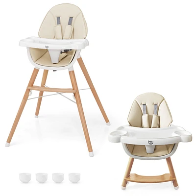 Costway Toddler High Chair Wooden Feeding with 4-Gear Tray & Removable Cushion