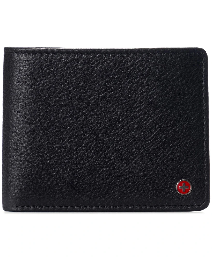 Alpine Swiss Mens Genuine Leather Rfid Safe Bifold Wallet Passcase 2 Id Windows
