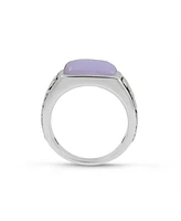 LuvMyJewelry Blue Lace Agate Gemstone Sterling Silver Men Signet Ring Black Rhodium