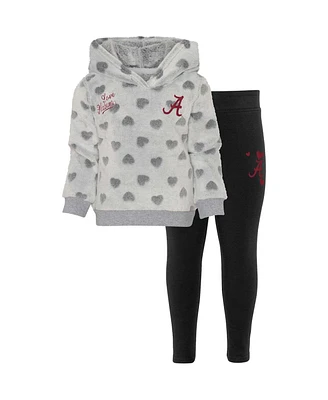 Girls Infant Gray, Black Alabama Crimson Tide Heart To Heart Pullover Hoodie and Leggings Set