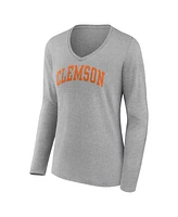 Women's Fanatics Heather Gray Clemson Tigers Basic Arch Long Sleeve V-Neck T-shirt