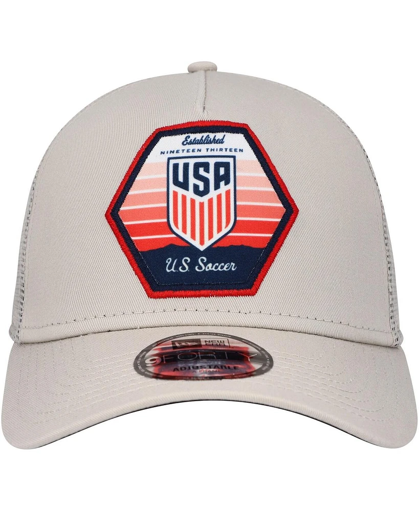 Men's New Era Khaki Usmnt Established Patch 9FORTY A-Frame Trucker Adjustable Hat