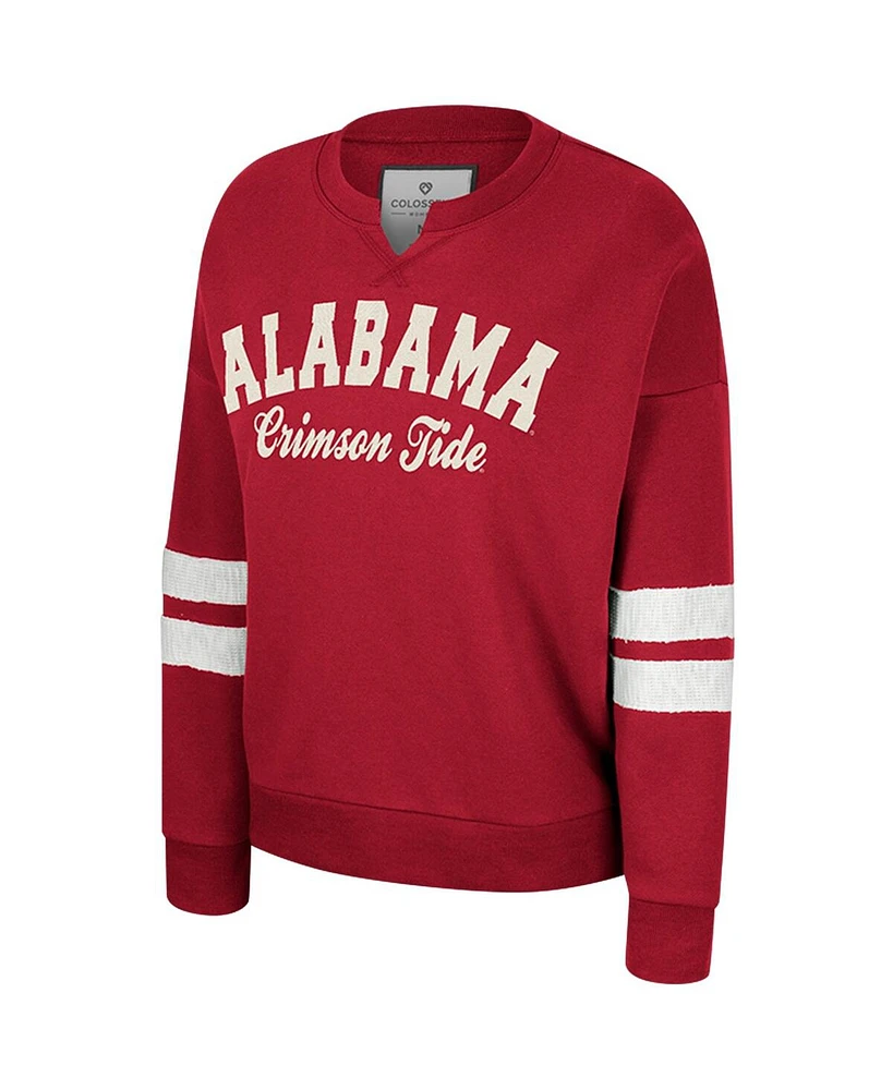 Women's Colosseum Crimson Distressed Alabama Crimson Tide Perfect Date Notch Neck Pullover Sweatshirt