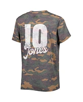 Women's Majestic Threads Mac Jones Camo Distressed New England Patriots Name and Number V-Neck T-shirt