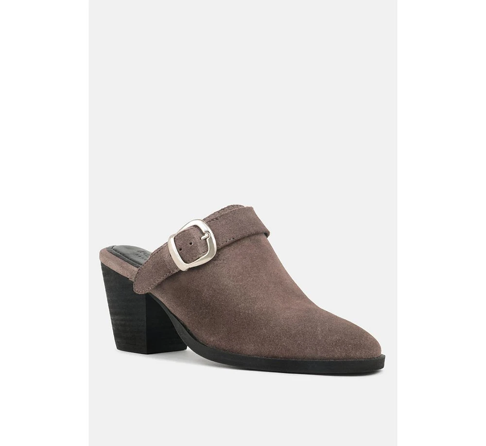 Tarrah Black Stacked Heel Mules with Adjustable Buckle