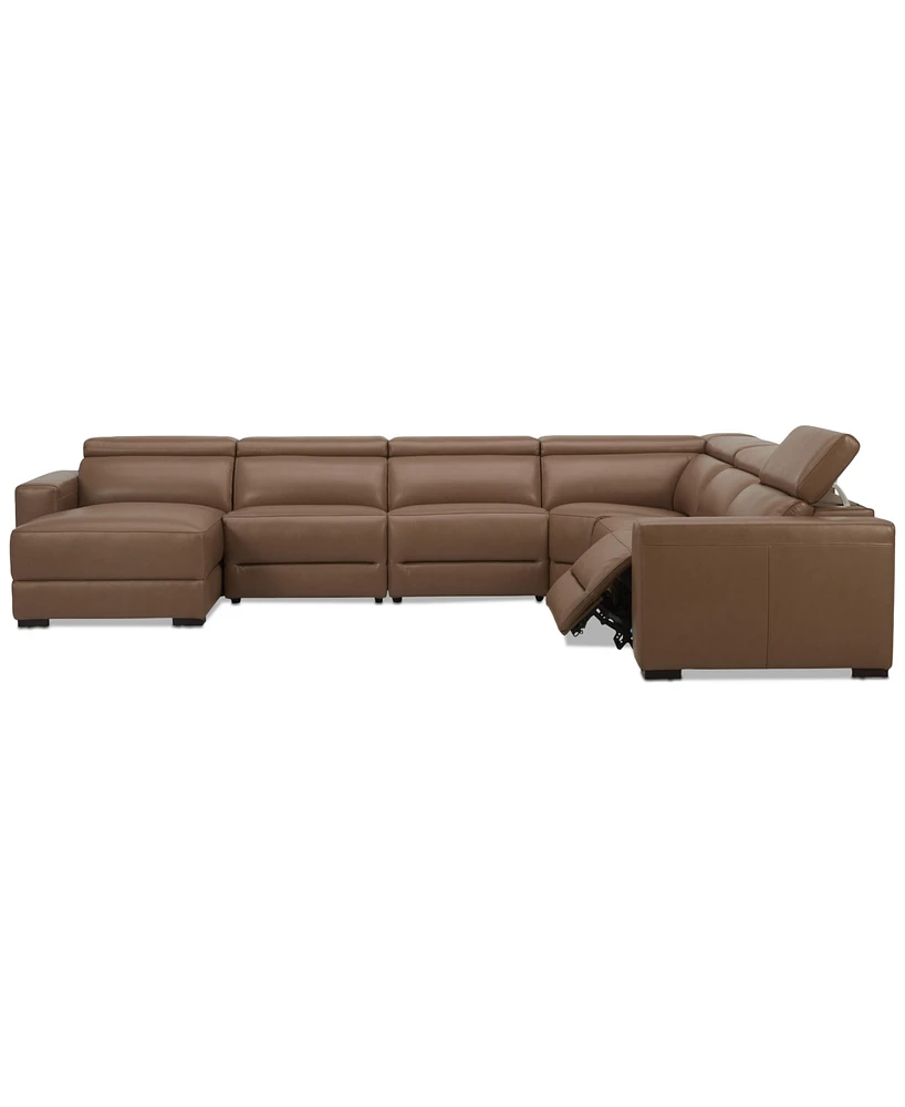 Nevio 157" 6-Pc. Leather Sectional with 1 Power Recliner, Headrests and Chaise, Created For Macy's