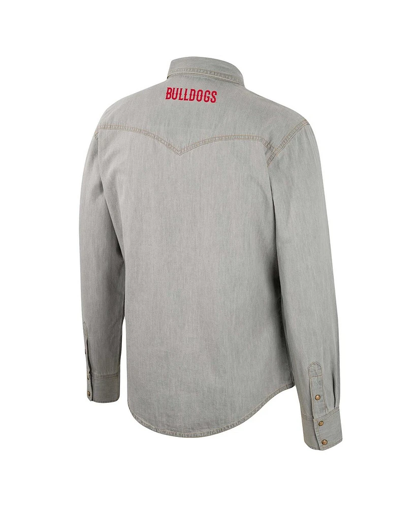 Men's Colosseum x Wrangler Gray Georgia Bulldogs Cowboy Cut Western Full-Snap Long Sleeve Shirt