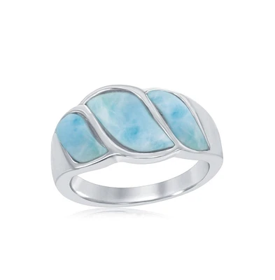 Sterling Silver Larimar Wave Design Ring