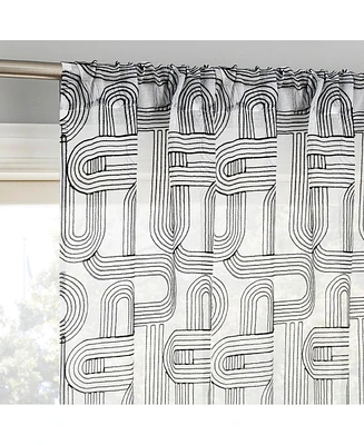 Kaz Embroidered Retro Like Curves Sheer Rod Pocket Curtain Panel