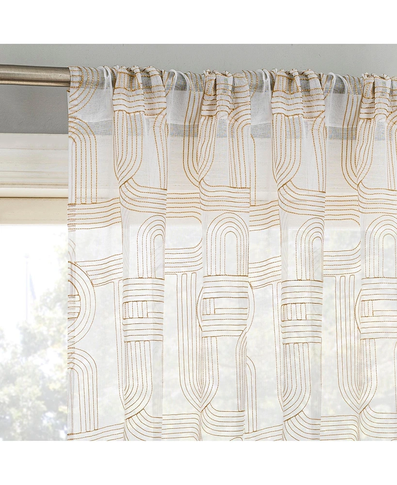 Kaz Embroidered Retro Like Curves Sheer Rod Pocket Curtain Panel