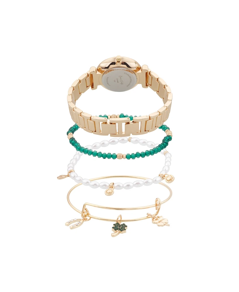 Jessica Carlyle Women's Analog Shiny Gold-Tone Metal Strap Watch 33mm 4 Pieces Bracelet Gift Set